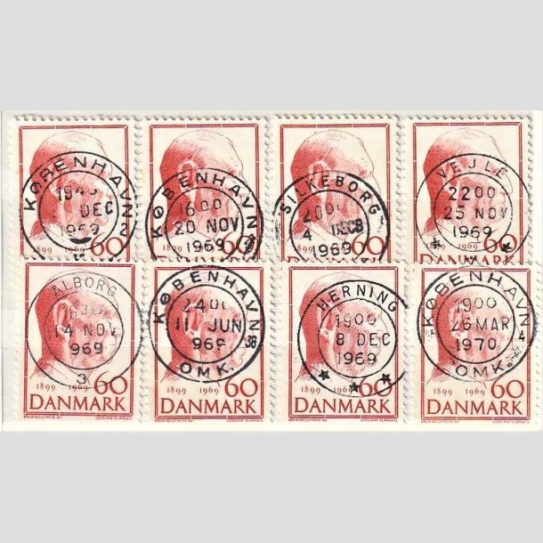 FRIMRKER DANMARK | 1969 - AFA 481 - Fredrik IX 70 r - 60 re rd x 8 - Engros - Lux/Pragt Stemplet