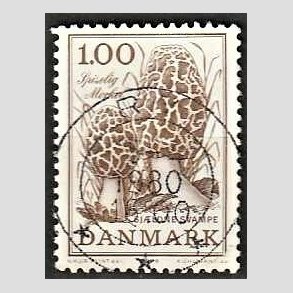 FRIM�RKER DANMARK | 1978 - AFA 669 - Sj�ldne svampe - 1,00 Kr. brun - Pragt Stemplet Ry