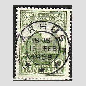 FRIM�RKER DANMARK | 1953-56 - AFA 351 - Det Danske Kongerige 1000 �r - 10 �re gr�n - Pragt Stemplet �rhus