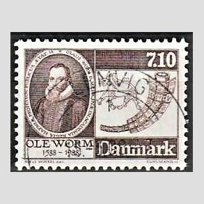 FRIM�RKER DANMARK | 1988 - AFA 905 - Naturforskeren Ole Worm  - 7,10 Kr. brun - Lux Stemplet Lemvig