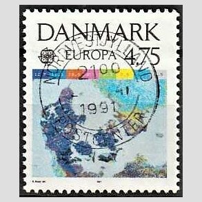 FRIM�RKER DANMARK | 1991 - AFA 990 - Europam�rker rumflyvning - 4,75 Kr. flerfarvet - Pragt Stemplet