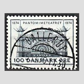 FRIM�RKER DANMARK | 1974 - AFA 565 - Pantomimeteateret 100 �r - 100 �re bl� - Pragt Stemplet