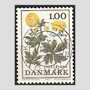 FRIM�RKER DANMARK | 1977 - AFA 649 - Truet flora - 1,00 Kr. gul/gr�n - Pragt Stemplet K�benhavn