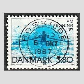 FRIM�RKER DANMARK | 1987 - AFA 887 - WM i roning - 3,80 Kr. bl� - Pragt Stemplet Roskilde