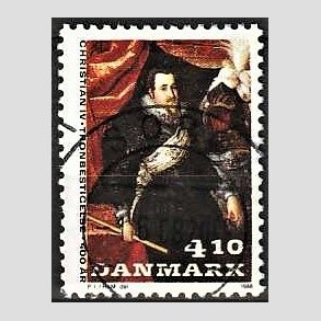 FRIM�RKER DANMARK | 1988 - AFA 904 - Christian d. IV - 4,10 Kr. flerfarvet - Pragt Stemplet Sor�
