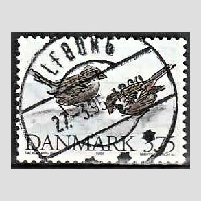 FRIM�RKER DANMARK | 1994 - AFA 1076 - Truede danske dyr - 3,75 Kr. gr�spurv - Pragt Stemplet Ulfborg