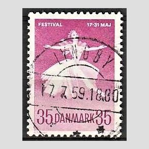 FRIM�RKER DANMARK | 1959 - AFA 377 - Ballet og Musikfestival - 35 �re r�dlilla - Pragt Stemplet Lyngby
