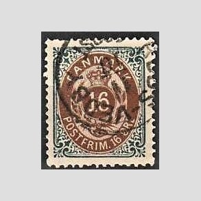 FRIM�RKER DANMARK | 1875 - AFA 27y - 16 �re gr�/brun - Stemplet