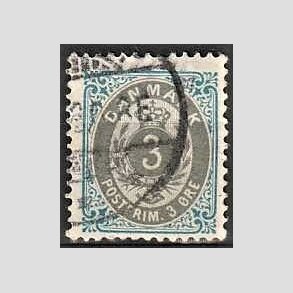 FRIM�RKER DANMARK | 1895 - AFA 22By - 3 �re bl�/gr� - Stemplet