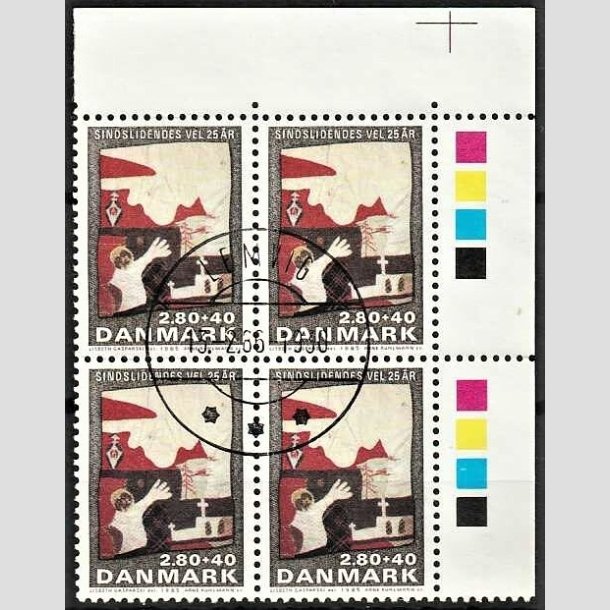 FRIMRKER DANMARK | 1985 - AFA 843 - Sindslidendes Vel - 2,80 Kr. + 40 re flerfarvet i 4-blok - Pragt Stemplet