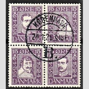 FRIMRKER DANMARK | 1924 - AFA 136-139 - Postjubilum 15 re violet i Fire-blok - Lux Stemplet 