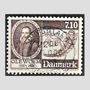 FRIM�RKER DANMARK | 1988 - AFA 905 - Naturforskeren Ole Worm  - 7,10 Kr. brun - Lux Stemplet