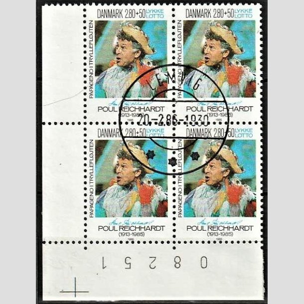 FRIMRKER DANMARK | 1986 - AFA 851 - Poul Richard - 2,80 Kr. + 50 re flerfarvet i 4-blok - Pragt Stemplet Lemvig