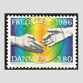 FRIM�RKER DANMARK | 1986 - AFA 857 - FN�s freds�r - 3,80 Kr. flerfarvet - Pragt Stemplet Herlev