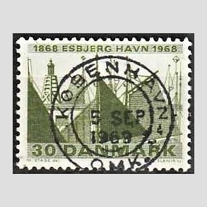 FRIM�RKER DANMARK | 1968 - AFA 469 - Esbjerg havn 100 �r - 30 �re gr�n - Pragt Stemplet
