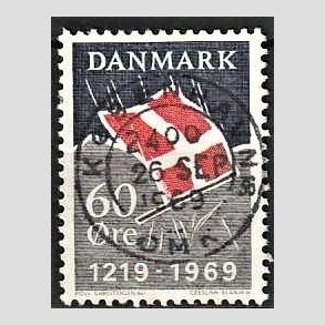 FRIM�RKER DANMARK | 1969 - AFA 484 - Dannebrog 750 �r - 60 �re m�rkbl�/gr�/r�d - Pragt Stemplet