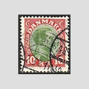 FRIMRKER DANMARK | 1927-28 - AFA 177 - Chr. X 10 Kr. rd/grn - Stemplet