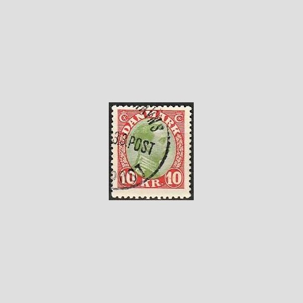 FRIMRKER DANMARK | 1927-28 - AFA 177 - Chr. X 10 Kr. rd/grn - Stemplet