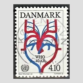 FRIM�RKER DANMARK | 1988 - AFA 909 - WHO 40 �r - 4,10 Kr. flerfarvet - Lux Stemplet
