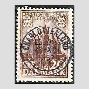FRIM�RKER DANMARK | 1953-56 - AFA 348 - Kongeriget 1000 �r - 20 �re brun - Pragt Stemplet