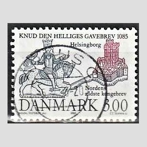 FRIM�RKER DANMARK | 1985 - AFA 835 - Domkirken i Lund - 3,00 Kr. m�rkbl�/lilla - Pragt Stemplet