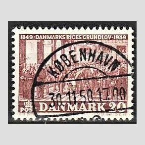FRIM�RKER DANMARK | 1949 - AFA 315 - Grundloven 100 �r - 20 �re r�dbrun - Lux Stemplet K�benhavn