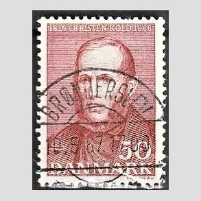 FRIM�RKER DANMARK | 1966 - AFA 444 - Christen Kold - 50 �re brunr�d - Pragt Stemplet Br�nderslev