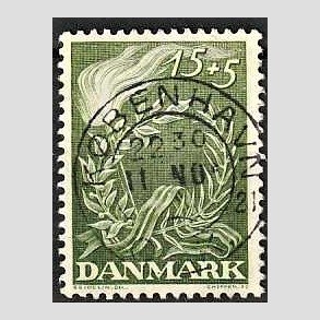 FRIM�RKER DANMARK | 1947 - AFA 299 - Modstandsbev�gelsen - 15 + 5 �re gr�n - Pragt Stemplet