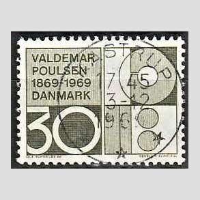 FRIM�RKER DANMARK | 1969 - AFA 490 - Valdemar Poulsen - 30 �re olivgr�n - Pragt Stemplet