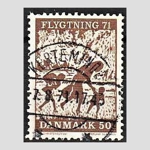 FRIM�RKER DANMARK | 1971 - AFA 510 - Flygtning 71 - 50 �re brun - Pragt Stemplet