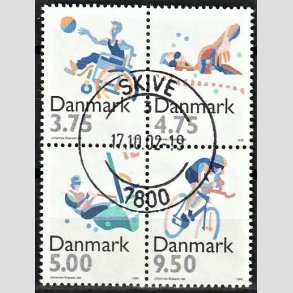 FRIM�RKER DANMARK | 1996 - AFA 1111-1114 - Sport - kr. 3,75-9,50 flerfarvet i 4-blok - Pragt Stemplet