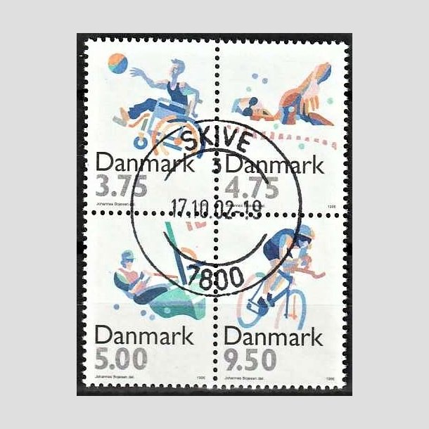 FRIMRKER DANMARK | 1996 - AFA 1111-1114 - Sport - kr. 3,75-9,50 flerfarvet i 4-blok - Pragt Stemplet