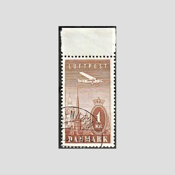 FRIMRKER DANMARK | 1934 - AFA 220 - Ny Luftpost 1 Kr. brun - Stemplet