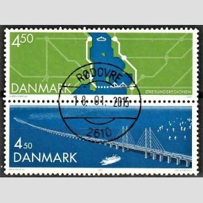 FRIMRKER DANMARK | 2000 - AFA 1255-54 - resundsforbindelsen - 4,50  + 4,50 Kr. i lodret par - Pragt Stemplet