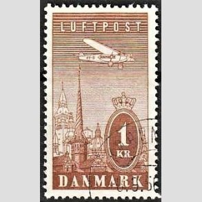 FRIMRKER DANMARK | 1934 - AFA 220 - Ny Luftpost 1 Kr. brun - Stemplet