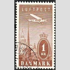 FRIMRKER DANMARK | 1934 - AFA 220 - Ny Luftpost 1 Kr. brun - Stemplet