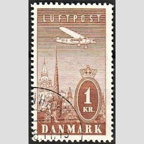FRIMRKER DANMARK | 1934 - AFA 220 - Ny Luftpost 1 Kr. brun - Stemplet