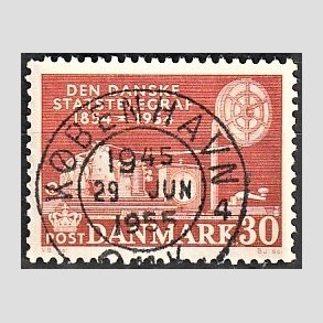 FRIM�RKER DANMARK | 1954 - AFA 356 - Statstelegrafen - 30 �re brunr�d - Pragt Stemplet