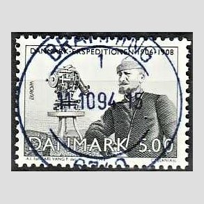 FRIM�RKER DANMARK | 1994 - AFA 1068 - Europam�rker - 5,00 Kr. gr�n - Pragt Stemplet Bramming