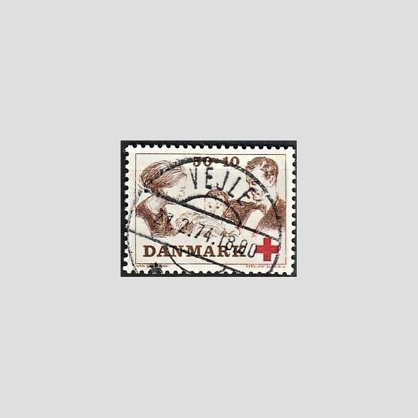 FRIMRKER DANMARK | 1969 - AFA 491 - Dans Rde Kors tillgsvrdi - 50 + 10 re brun/rd - Pragt Stemplet Vejle