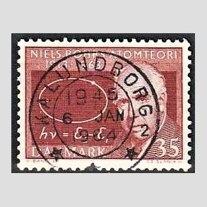 FRIM�RKER DANMARK | 1963 - AFA 420 - Niels Bohr - 35 �re r�dbrun - Pragt Stemplet
