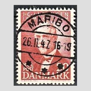 FRIM�RKER DANMARK | 1947 - AFA 305 - I. C. Jacobsen - 20 �re brunr�d - Pragt Stemplet Maribo