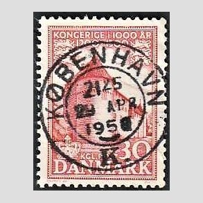 FRIM�RKER DANMARK | 1953-56 - AFA 349 - Kongeriget 1000 �r - 30 �re r�d - Pragt Stemplet 