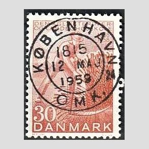 FRIM�RKER DANMARK | 1958 - AFA 372 - Landboh�jskolen 100 �r - 30 �re r�d - Pragt Stemplet K�benhavn