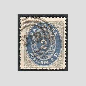 FRIMRKER DANMARK | 1871-74 - AFA 16 - 2 Skilling gr/bl - Stemplet