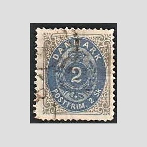 FRIMRKER DANMARK | 1871-74 - AFA 16 - 2 Skilling gr/bl - Stemplet