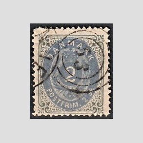 FRIMRKER DANMARK | 1871-74 - AFA 16 - 2 Skilling gr/bl - Stemplet