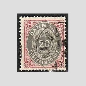 FRIM�RKER DANMARK | 1875 - AFA 28y omv.rm. - 20 �re r�d/gr� - Stemplet