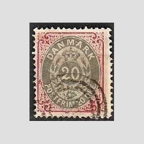 FRIM�RKER DANMARK | 1875 - AFA 28y omv.rm. - 20 �re r�d/gr� - Stemplet