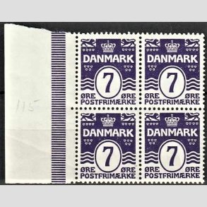 FRIMRKER DANMARK | 1930 - AFA 184 - Blgelinie 7 re violet i 4-blok - Postfrisk